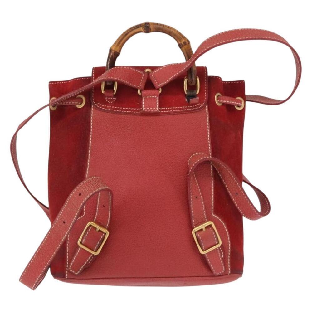 GUCCI Bamboo Backpack Leather Red Gold 003 1956 0030 Auth 153860 - Picture 2 of 16